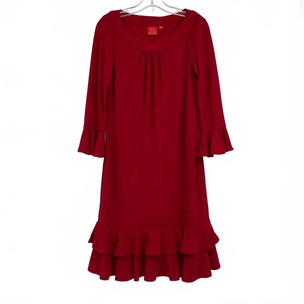 Oscar de la Renta Red Ruffle Edge Knee-Length Dress | Women M Regular